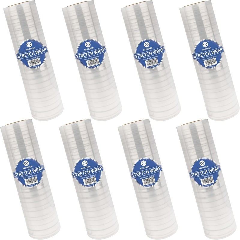 NEXCOVER 18 Inch Stretch Wrap - 1200 Feet | 60 Gauge, 8 Roll Clear Plastic Self-adhering Stretch Wrap Film for Pallet Wrap, Thick and Durable Packing Moving Supplies Heavy Duty Shrink Film. - Image 1